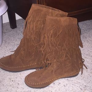 Brown fringe boots